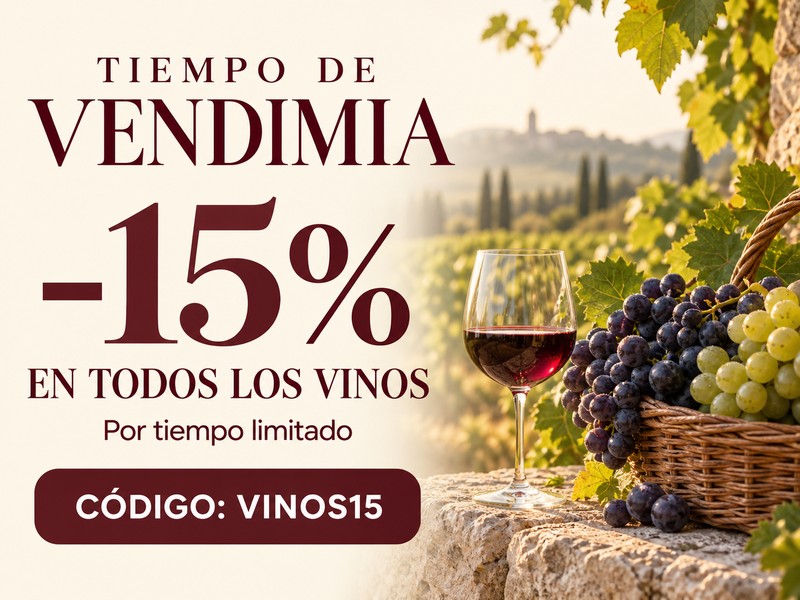 Tiempo de vendimia, -15% en todos los vinos, código VINOS15